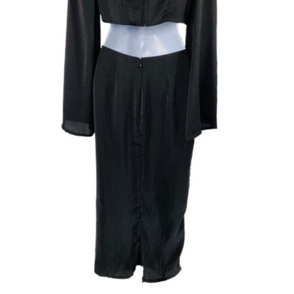 Petal & Pup NEW Sienna Satin Formal Black Midi Dress Matching Set Size L - Picture 9 of 11